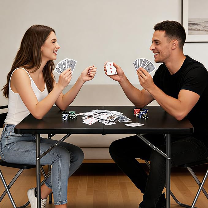 34" Square Folding Table, Portable Folding Card Table with Collapsible Legs & Carrying Handle, Plastic Tables for Camping,Picnic, Office, Party,Black