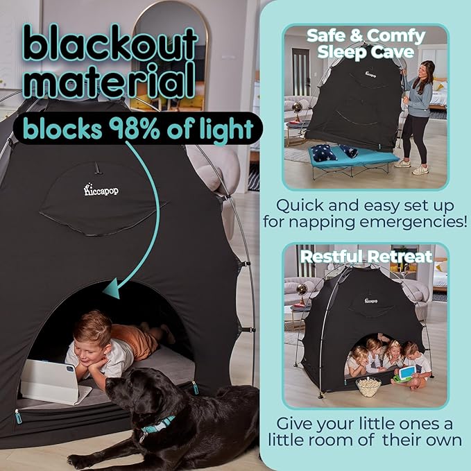 Hiccapop Daydreamer Blackout Tent for Pack and Play, Patented Portable Crib Tent, Blackout Canopy Crib Cover, Sleep Pod for Kids
