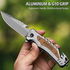 NedFoss DA169 Pocket Knife for Men Women, 4 in 1 Pocket Folding Tactical Knives, Survival Knife with Seat Belt Cutter, Glass Breaker, Bottle Opener Camping Knives, Cool Hunting knife for Men Knives, Mens Stocking Stuffers Fathers Day Gift for Dad (Grey)