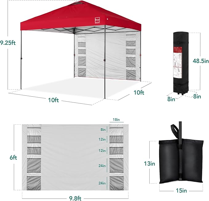 Best Choice Products 10x10ft Pop Up Canopy Tent with Sidewall, 1 Person 1 Minute Set Up, Carry Case, 4 Weight Bags - Red