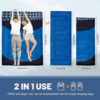 Double Sleeping Bag for Adults Machine Washable 2 Person Camping Sleeping Bag Queen Size Waterproof with Compression Sack for Cold Weather 3-4 Seasons