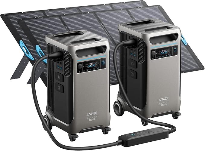 Anker SOLIX F3800 Plus Portable Power Station with Double Power Hub and 2x400W Solar Panels, 7.68kWh, 12,000W AC Output, Generators for Home Use, Works with Generator, For Power Outage and Emergencies