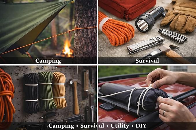 RopeHub 550 Paracord – 7 Strand Core Nylon Parachute Cord, 550 lb Test – Durable Utility Cord for Camping, Survival, DIY, Gear, Tents, Tarps – Multiple Colors & Lengths