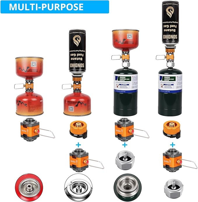 Sondiko Butane/Isobutane Refill Adapter, Fuel Transfer Device, Gas Converter Isobutane Canister Shifter, Gas Saver Plus for Fuel Canister, Backpacking Camping Stove, Burners