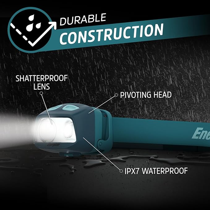 Energizer HDL40 LED Headlamp, Great Hands-Free Light for Outdoors, Multi-Colored Waterproof Headlamp Flashlight with Red Mode, 3 AAA Batteries Included