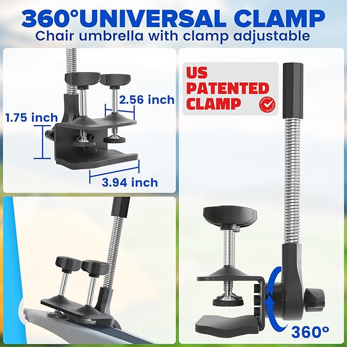 Beach Umbrella, 2PACK 48.7inch Chair Umbrella with Clamp adjustable 360°, UV Protection Large Camping Chair Umbrellas for Camping chair, Glof Cart,Table(Chair,Table not include)