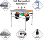 C Square Folding Height Adjustable Aluminum Table - 23.6"x23.6" White, Mesh Bag, Carry Handle, Ideal for Grill, Camping, Outdoor, Card Games