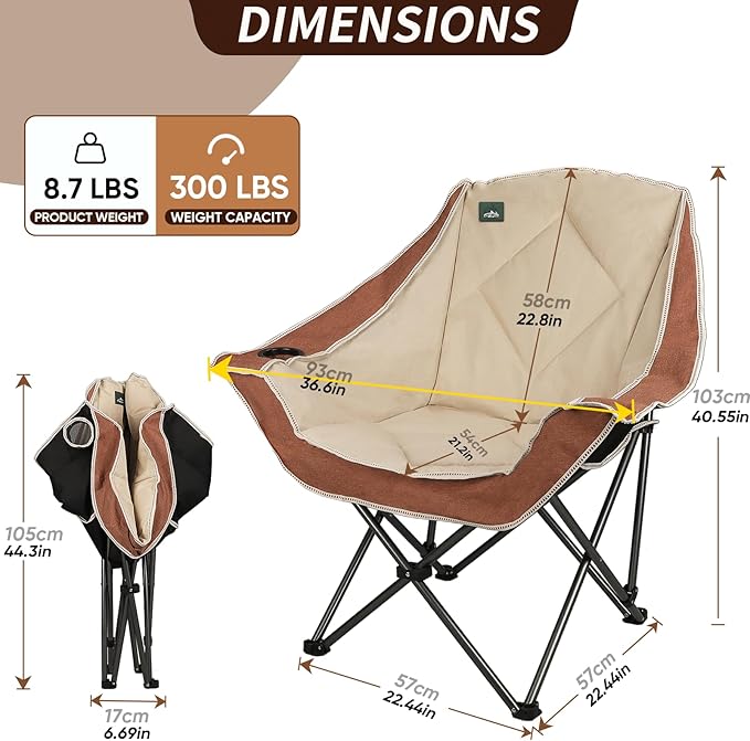 Northroad Oversized Foldable Camping Chair, Outdoor Padded Lawn Chair w/Cup Holder,Carry Bag for Beach, Hiking, and Picnics,Heavy-Duty 300-lbs Capacity, Purple