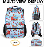 Kids Boys School Backpack, 17 Inches Fire Truck Backpacks for Toddlers 3-5, Ultralight Durable Truck Bookbag with Adjustable Straps for Kindergarten Primary Elementary, Back to School Gifts