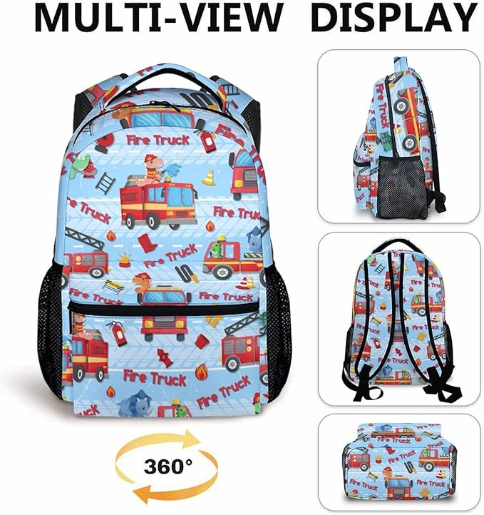 Kids Boys School Backpack, 17 Inches Fire Truck Backpacks for Toddlers 3-5, Ultralight Durable Truck Bookbag with Adjustable Straps for Kindergarten Primary Elementary, Back to School Gifts