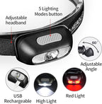 Geekhigh 500 Lumen Rechargeable Headlamp, 5 Modes with Red Light Head Lamp, IP54 Water-Resistant Adjustable Strap Head Light for Adult Running, Camping, Cycling
