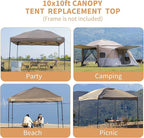 MOQI 10x10 Canopy Replacement Top Cover with 2 Air Vents, Silver Coated Waterproof 150D Oxford Fabric Pop Up Tent for Straight Leg Gazebo Garden Patio Camping Picnic (Khaki, 10x10 ft)