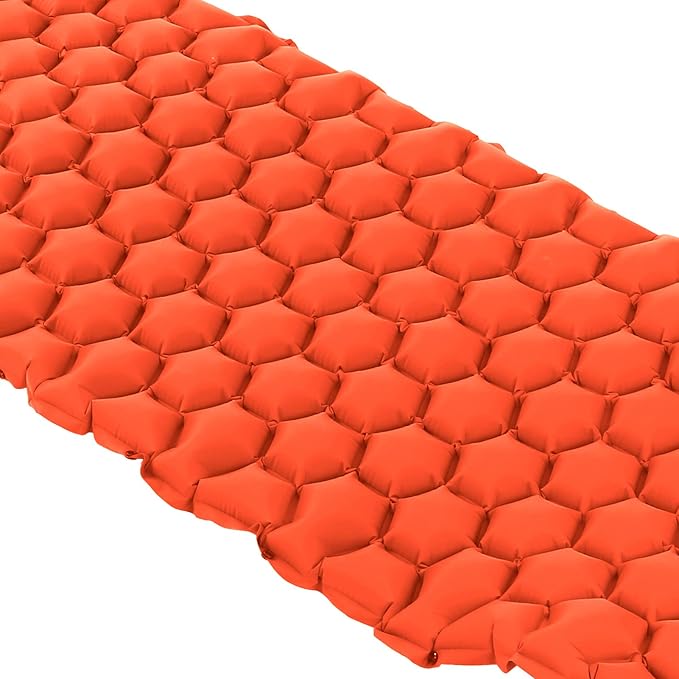 Camping Sleeping Pad Mat | 40D Nylon Fabric & TPU Laminate | Inflatable Cushion Mattress for Tent/Hiking/Travel | 2 - Way Valve, 700g Lightweight (Orange)