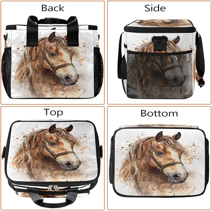 Pardick Watercolor Animals Horse Soft Cooler Bag Insulated Lunch Box for Men & Women, Large Leakproof Lunch Bag Portable Beach Cooler for Work, Picnic, Road Trips,Fishing, Travel, Camping,A-17
