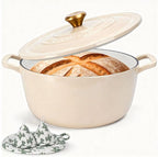 Enameled Cast Iron Dutch Oven with Lid – 5QT Heavy-Duty Pot, Oven Safe up to 500°F, Dual Handles, Ideal for Sourdough Bread Baking, Stews, Roasting, Braising – All Cooktops, Durable & Versatile Cookware (Ivory)