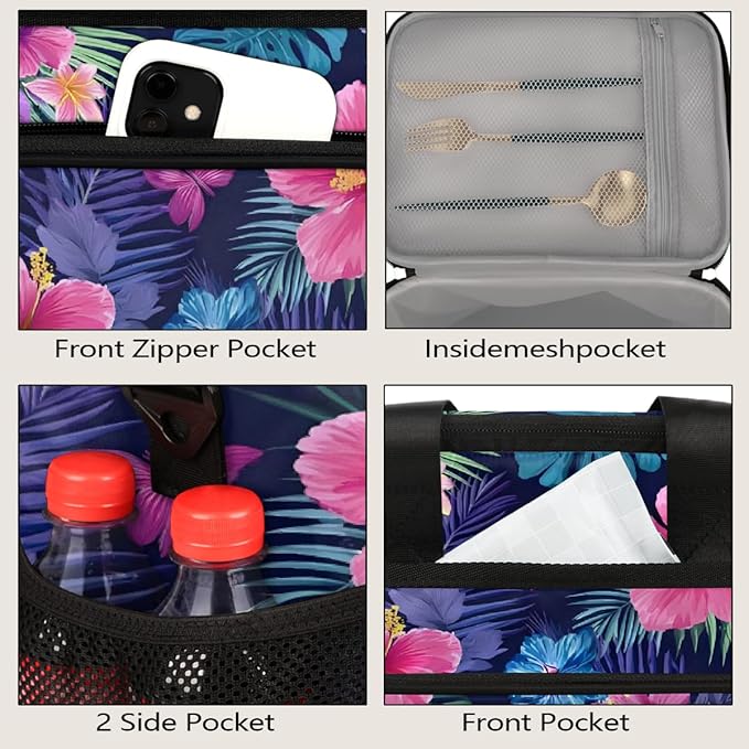 Tropical Flower Palm Leaf Soft Cooler Bag Insulated Lunch Box for Men & Women, Large Leakproof Lunch Bag Portable Beach Cooler for Work, Picnic, Road Trips,Fishing, Travel, Camping,A-6