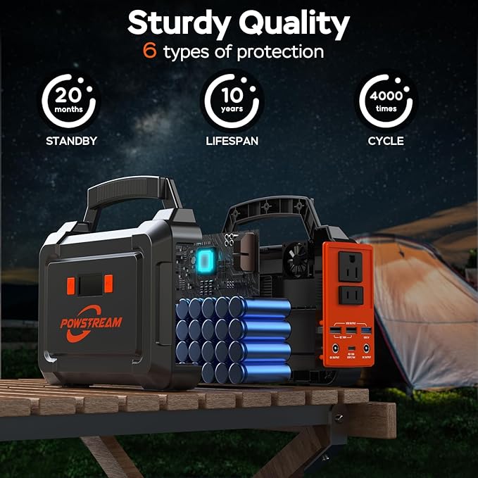 POWSTREAM 296Wh Portable Power Station with Solar Panel 60W Kit Solar Generator with Panels Included AC Outlet 300W Pure Sine Wave Solar Power Bank for Camping Home Power Outage Hunting Outdoor RV Van