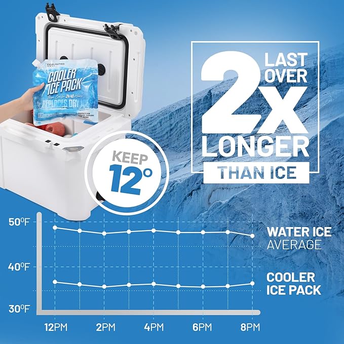 Everlasting Ice RX Reusable Ice Packs for Cooler (4 Pack) Up to 48 Hours Freezer Packs for Coolers and Lunch Boxes | 10 x 10 in | Cooler Ice Packs for Camping, Fishing, Beach, Road Trips