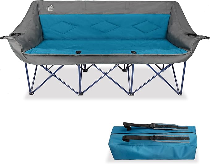 3 Person Camping Chairs,Supports 900Lbs,Oversized Loveseat Camp Chair w/Cup Holder,Wine Glasses Holder,Heavy Duty Extra Large Outdoor Folding Sofa Perfect for Family Picnic,Parties,Garden