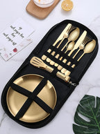 Travel Portable Rose Gold Silverware Set With Case Stainless Steel Camping Flatware Set 11 Piece Modern Cutlery Tableware Utensils Set for Picnic and Other Outdoor Activities Mirror Polished