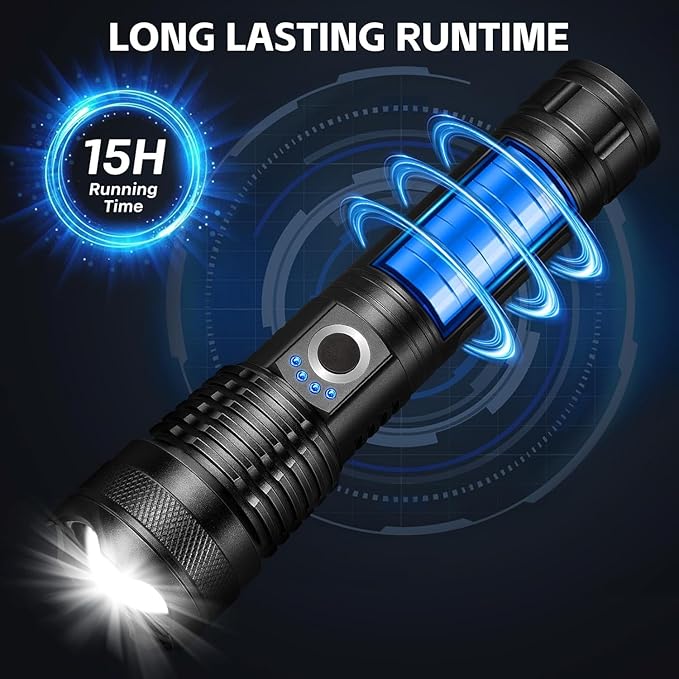 Flashlight Rechargeable LED High Lumens - 99,000 Lm Powerful Handheld Flash Light with 5 Modes, Bright Waterproof Torch for Camping Home (3 Packs)