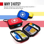 Mini-Aid First Aid Kit | Compact & Lightweight Case with Carabiners for Travel | Family & Kid Friendly 180 Pcs Wound Care Supplies for School, Work, Outdoor, Home & Office | Pack of 3