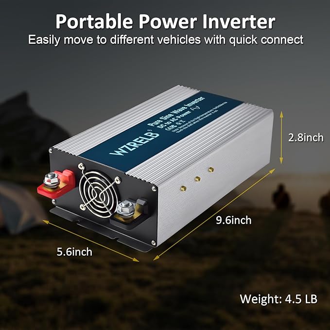 WZRELB 2000W Pure Sine Wave Inverter 24V DC to 110V 120V AC Power Converter with LED Display, Off-Grid Portable Power Inverter with 4 AC Outlets for Home, RV, Truck, Camping
