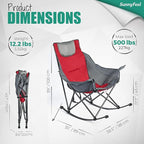SUNNYFEEL Oversized Rocking Camping Chair, Fully Padded Patio Chair with Side Pocket, High Back Portable Lawn Recliner with Headrest, Outdoor Camp Rocker Chairs for Adults Heavy Duty 500 LBS Carry Bag