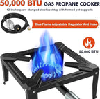 Llamaviva Portable Propane Burner Stove Single Wok Burner with 4ft Hose, Heavy Duty Steel Outdoor Stove, 5.95lbs Lightweight for Camping, Tailgating, Backyard & Picnic Cooking