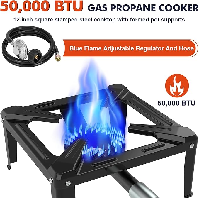 Llamaviva Portable Propane Burner Stove Single Wok Burner with 4ft Hose, Heavy Duty Steel Outdoor Stove, 5.95lbs Lightweight for Camping, Tailgating, Backyard & Picnic Cooking