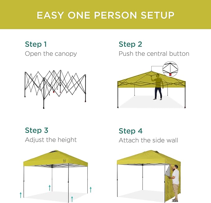 Best Choice Products 10x10ft Pop Up Canopy Tent with Sidewall, 1 Person 1 Minute Set Up, Carry Case, 4 Weight Bags - Yellow