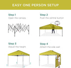 Best Choice Products 10x10ft Pop Up Canopy Tent with Sidewall, 1 Person 1 Minute Set Up, Carry Case, 4 Weight Bags - Yellow