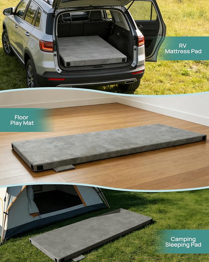 3 Inch Dual-Sided Memory Foam Camping Mattress, Waterproof Camping Sleeping Pad with Portable Pillow & Carry Bag, Roll Up Cot Mattress Mat for Guest Bed/Car/Tent