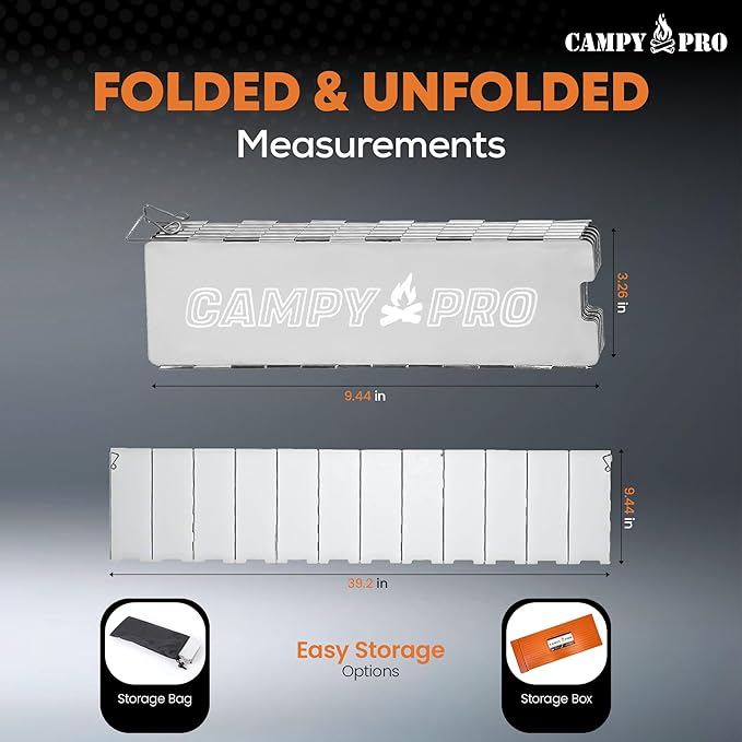 Portable Stove Windscreen – Lightweight 12-Plate Aluminum Windshield for Butane & Propane Camping Stoves, Backpacking Gear, Hiking & Picnic Cooking Essentials with Storage Box