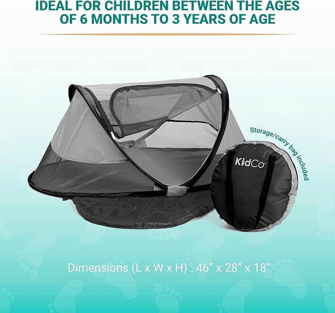 KidCo - Peapod Portable Foldable Mesh Toddler Travel Tent & Storage Bag, Play Tent, Ages 6 Months - 3 Years (Midnight)