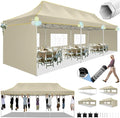 HOTEEL 10x30 Heavy Duty Pop Up Canopy Tent with 5 Sidewalls&Wheeled Bag, Commercial Event Party Tent Wedding Instant Canopy Waterproof, Upgraded Thicked Hexagonal Legs, UV 50+, Khaki