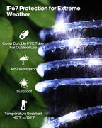 ICRGB Solar Lights Outdoor, 66FT 200LED 1800mah Solar Rope Lights with Remote, Type C, 19 Modes and Timer, IP67 Waterproof for Outdoor Christmas Pool Patio Porch Tree Wedding, Cool White to Multicolor