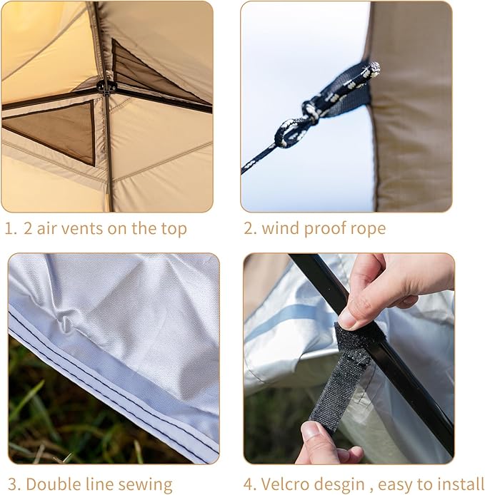 MOQI 10x10 Canopy Replacement Top Cover with 2 Air Vents, Silver Coated Waterproof 150D Oxford Fabric Pop Up Tent for Straight Leg Gazebo Garden Patio Camping Picnic (Khaki, 10x10 ft)