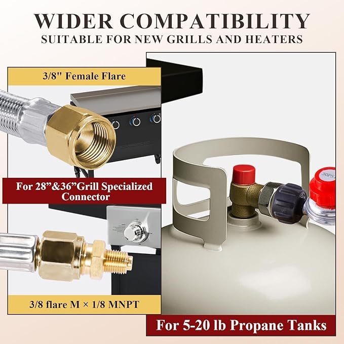 6 FT Propane Regulator Hose with Gauge, 0~30PSI Adjustable Propane Tank Regulator, 3/8" Female Flare Gas Grill Regulator for Weber Genesis Spirit Grill Blackstone 28”&36” Griddle
