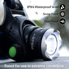 Rechargeable LED Headlamp with 1000 Lumens, Super Bright headlamp IPX4 Waterproof, 3 Lighting Modes,90° Adjustable Head, USB Cable Included,headlamp for Camping, Hiking, Fishing, Running