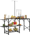 Outsunny Folding Camp Kitchen Table, Portable Camping Cooking Station with Adjustable Lantern Holder, Hanging Hooks and Carrying Bag for Outdoor Picnic Beach BBQ Traveling