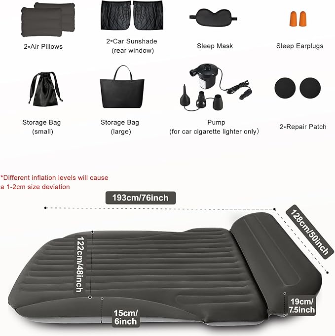 SUV Air Mattress, Double-Sided Thick Flocked Car Air Mattress with Built-in Pump & Pillow, Complete Sleeping Accessories for Auto Camping & Road Trips（Dark Coffee）