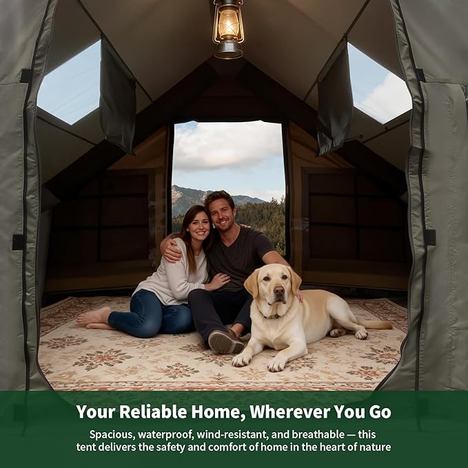 NANJEEN® | Large Luxury Inflatable Camping Tent,Wind & Rain Resistant,12㎡ Interior,2-10 Person Shelter,8 Minutes Fast Setup with Hand Pump,All-Season Ready,Dual Doors,Mosquito-Proof Mesh Windows