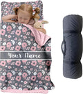 Personalized Toddler Nap Mat for Preschool, Custom Name Kids Sleeping Bag for Daycare, Kindergarten Roll Up Sleeping Mat with Removable Pillow and Soft Blanket, Fun Themes for Boys & Girls