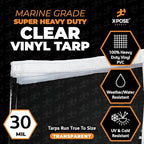 10' x 10' Clear Vinyl Tarp - 30 Mil Super Heavy Duty Transparent Waterproof PVC Tarpaulin with Brass Grommets - for Patio Enclosure, Temporary Wall, Camping, Tent Cover, Canopy - by Xpose Safety