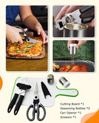 Camping Cooking Set - Camping Utensil Set Car Camping Cooking Essentials Gear for Camp Kitchen Cooking and Grilling, Stainless Steel & Silicone Ideal Gift for RV Tent Camper, Picnics, BBQs