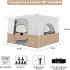KAMPKEEPER Camping Inner Tent for Pop Up Canopy, Converts 10'x10' Straight Leg Canopy into Camping Tent–Fully Vented Roof(Top & Frame NOT Included), Khaki