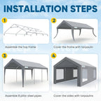 Quictent Upgraded 12x20 ft Heavy Duty Galvanized Carport - Reinforced Outdoor Garage Canopy Tent with Roll-up Ventilated Windows & Sidewalls, Weatherproof Shelter for Car, Boat, RV - Gray