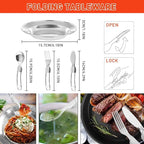 Camping Cookware Camping Cooking Set, Non-Stick Pots and Pans with Kettle, 2 Stainless Steel Plates, 2 Water Cups, 2 Sets of Knives and Forks, Spatula, Dish Towel, Backpack Storage Bag