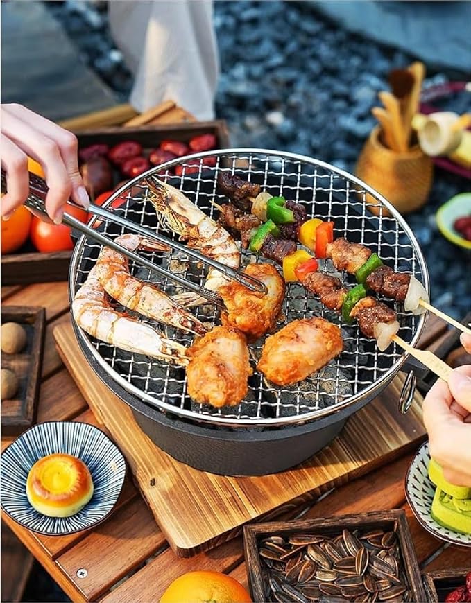 BBQ Charcoal Grill, cast iron charcoal grill,Hibachi Grill,Mini Charcoal Grill Camping Stove Portable Barbecue Stove, Stove for Indoor Outdoor Picnic BBQ Party,Home Picnic, Camping (10.2)